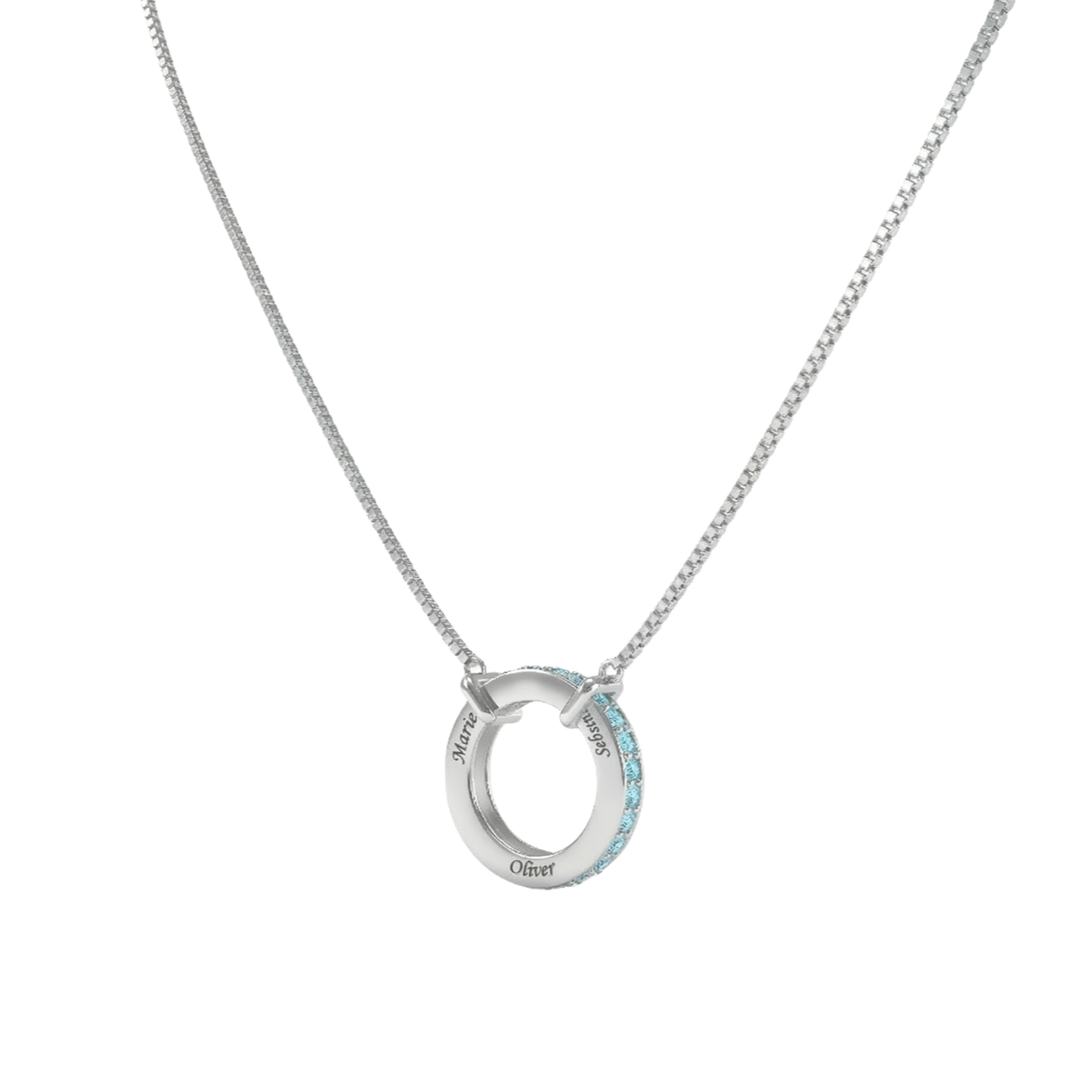 Circle of Love-March Birthstone Family Engraving Necklace SN040