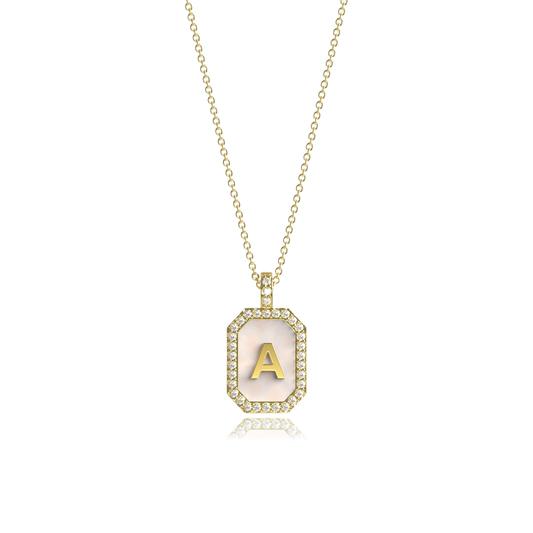 18k Gold Plated Silver Pearl Initial Zodiac & Initial Gemstone Pendant Necklace – Octagon AW24N004G