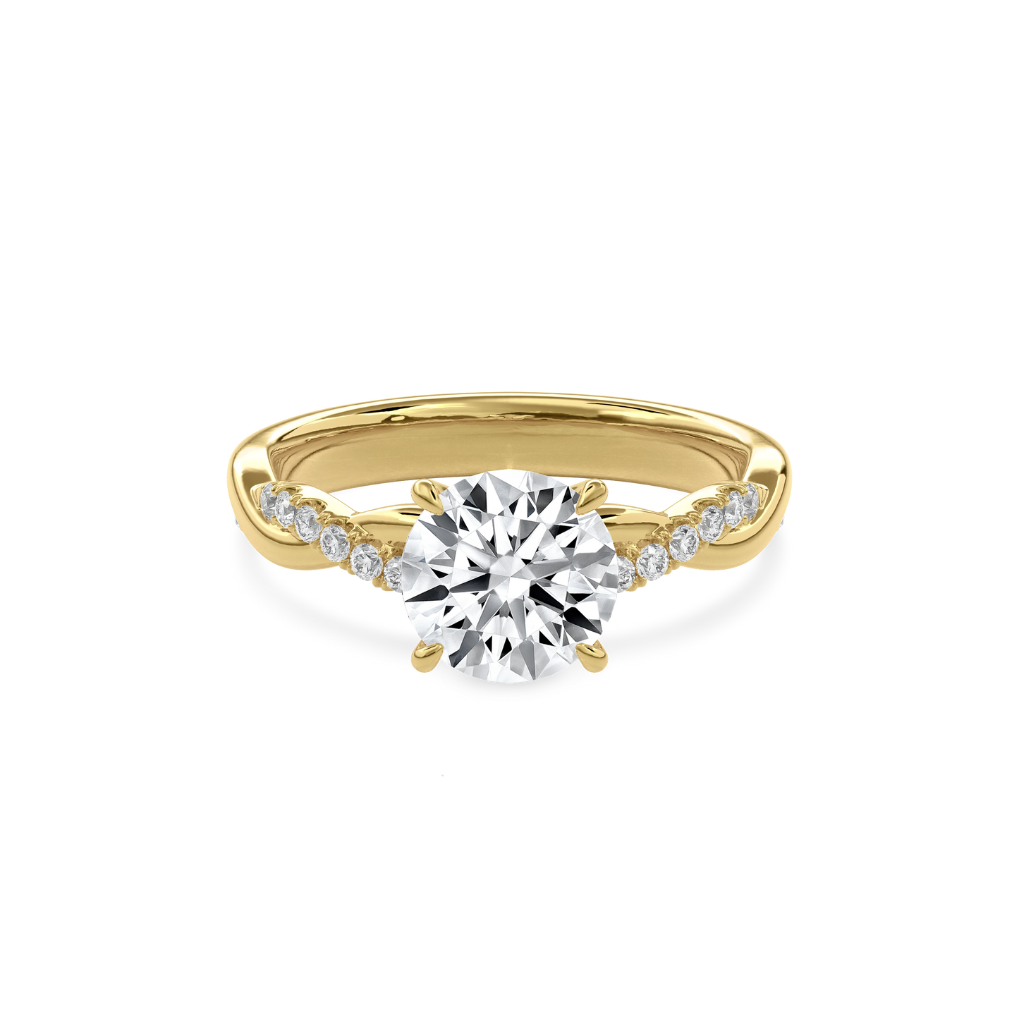 Rhea Twisted Pave Engagement Ring Round•Yellow Gold