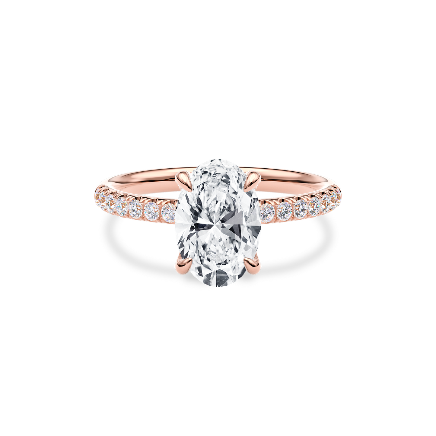 Dia Solitaire Pave Engagement Ring Oval•Rose Gold