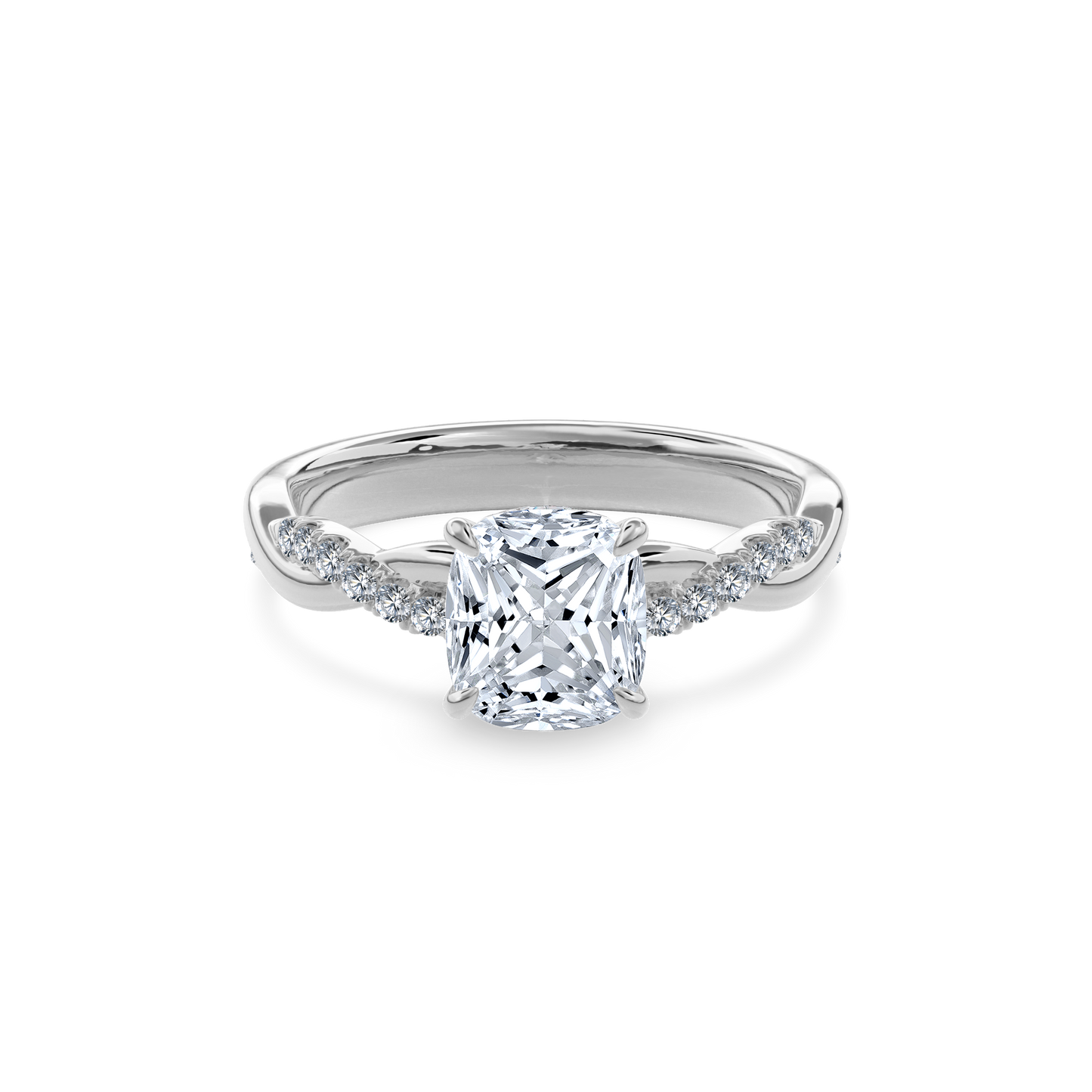 Rhea Twisted Pave Engagement Ring Cushion•White Gold