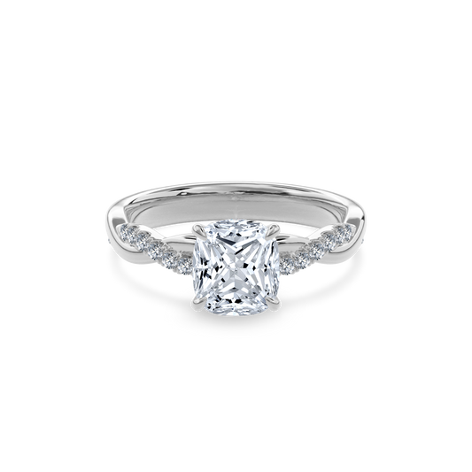 Rhea Twisted Pave Engagement Ring Cushion•White Gold