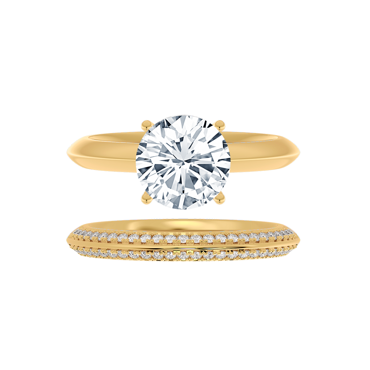Round Lab Grown Diamond Engagement Set Ring in 18K Gold
