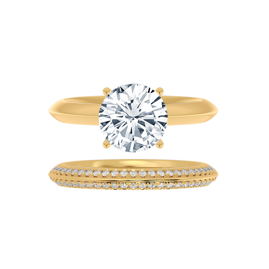 Round Lab Grown Diamond Engagement Set Ring in 18K Gold