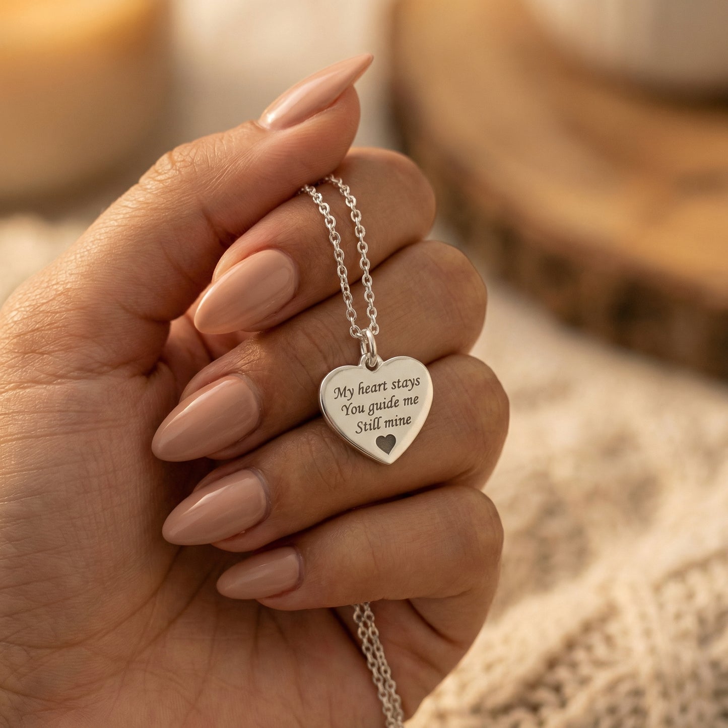 Rhodium Plated Heart MemoraCarve Necklace SN028
