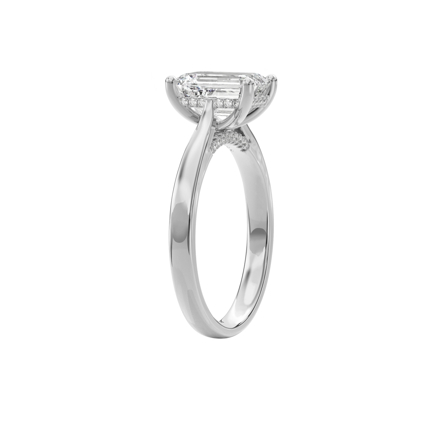 Elara Hidden Halo Salitaire Engagement Ring Emerald•White Gold