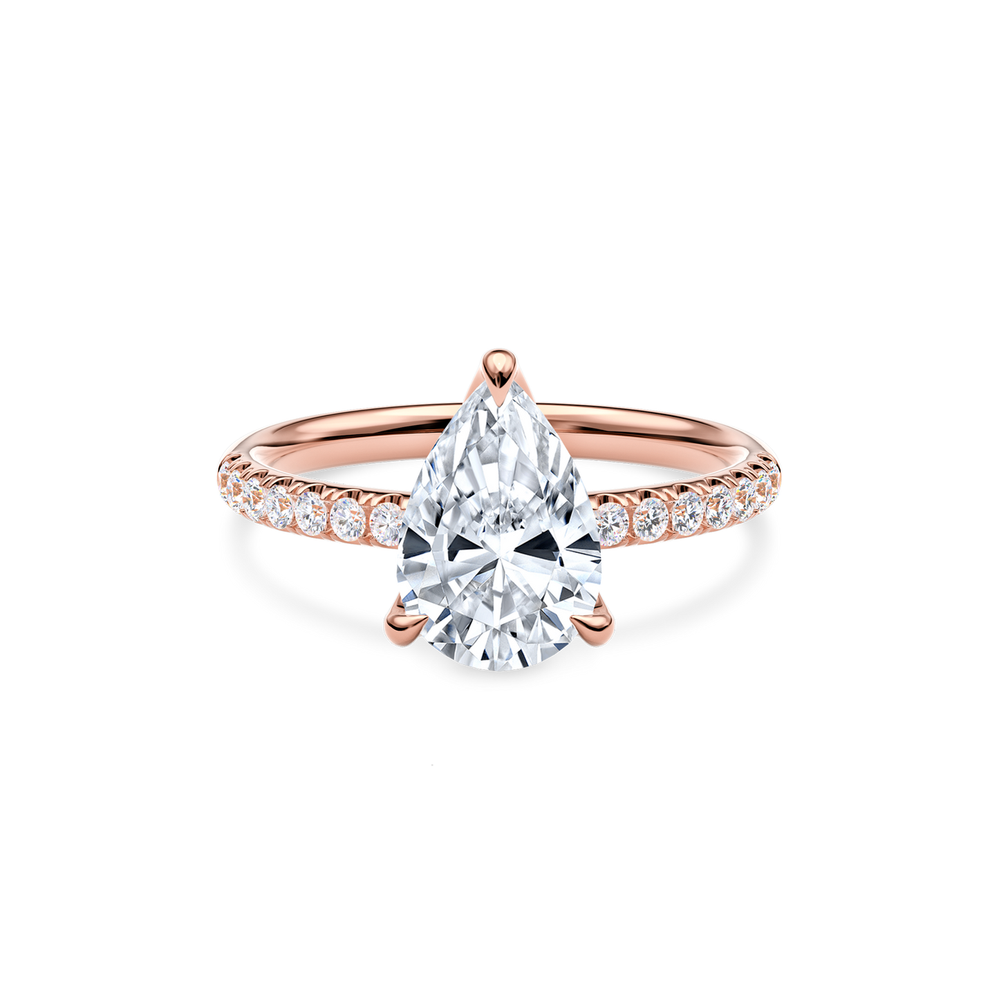 Dia Solitaire Pave Engagement Ring Pear•Rose Gold
