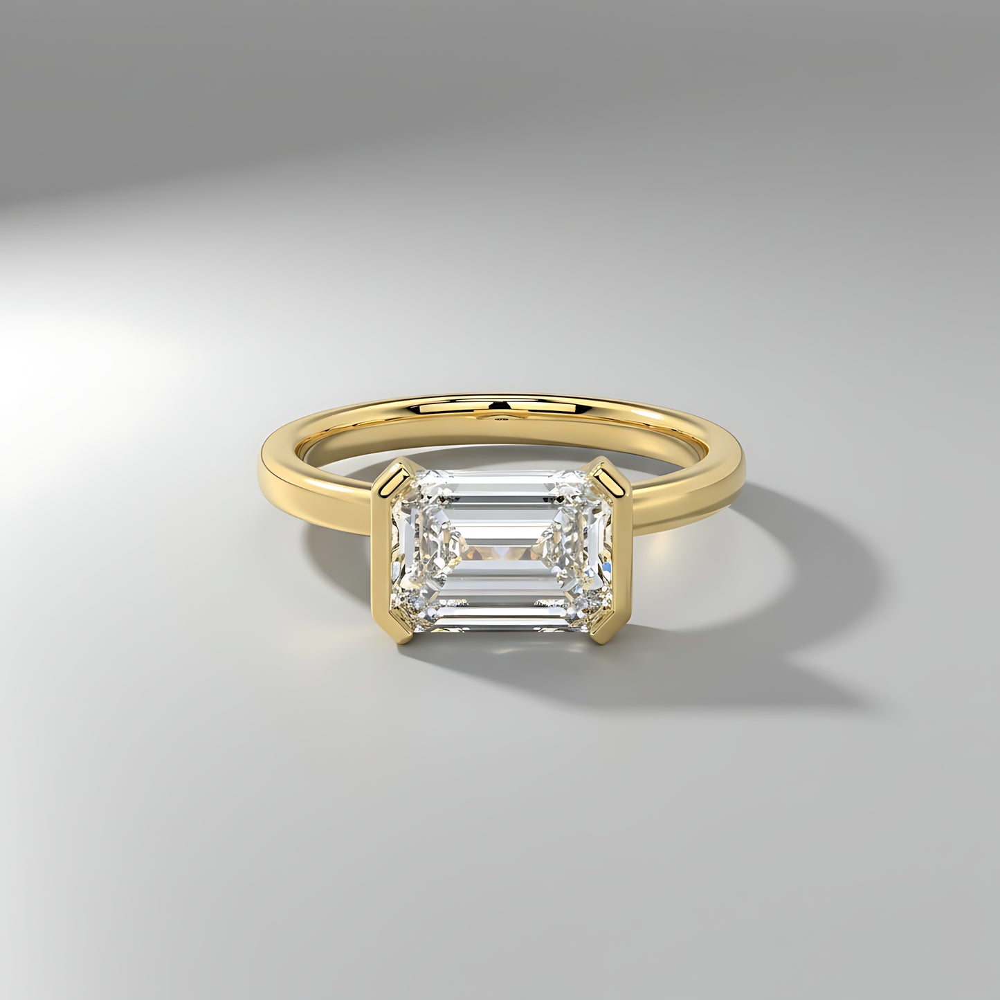 Classic Emerald Half-Bezel Set Diamond Ring in 14K Yellow Gold