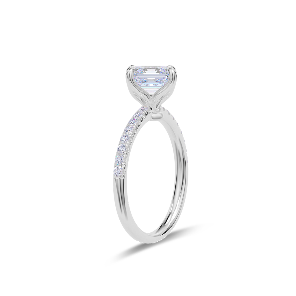 Dia Solitaire Pave Engagement Ring Radiant•White Gold