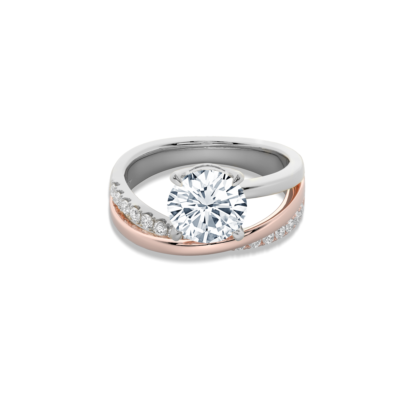 Interlace Meteor Round Ring in 14K Silver & Rose Gold