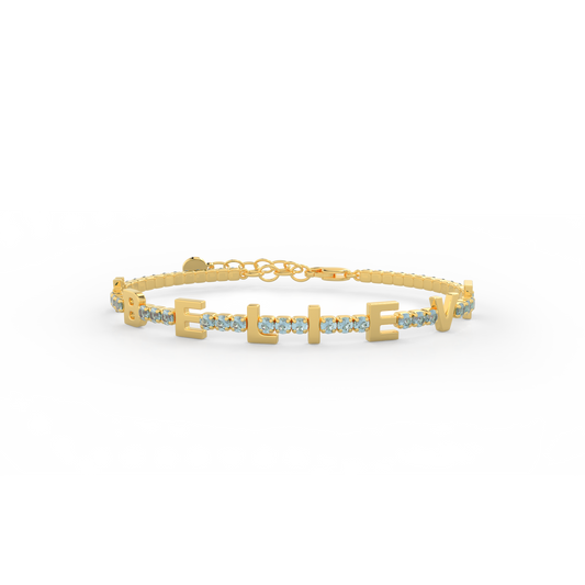 Aquamarine Birthstone Tennis Bracelet 18K yellow Gold SB001B