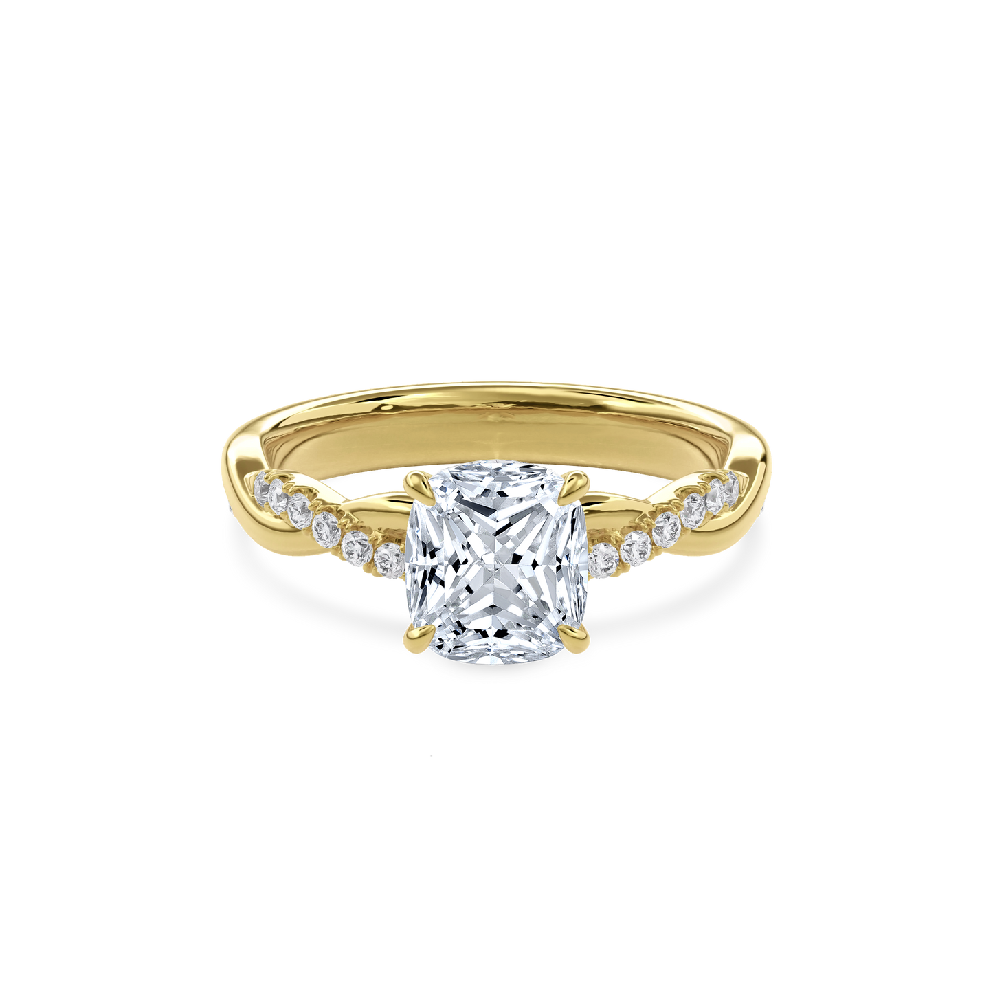 Rhea Twisted Pave Engagement Ring Cushion•Yellow Gold