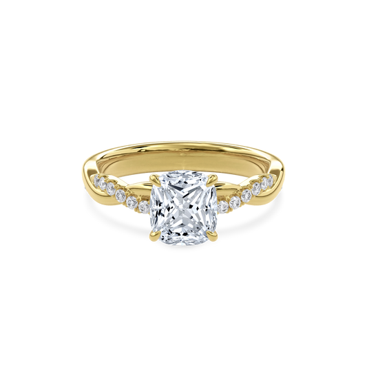 Rhea Twisted Pave Engagement Ring Cushion•Yellow Gold