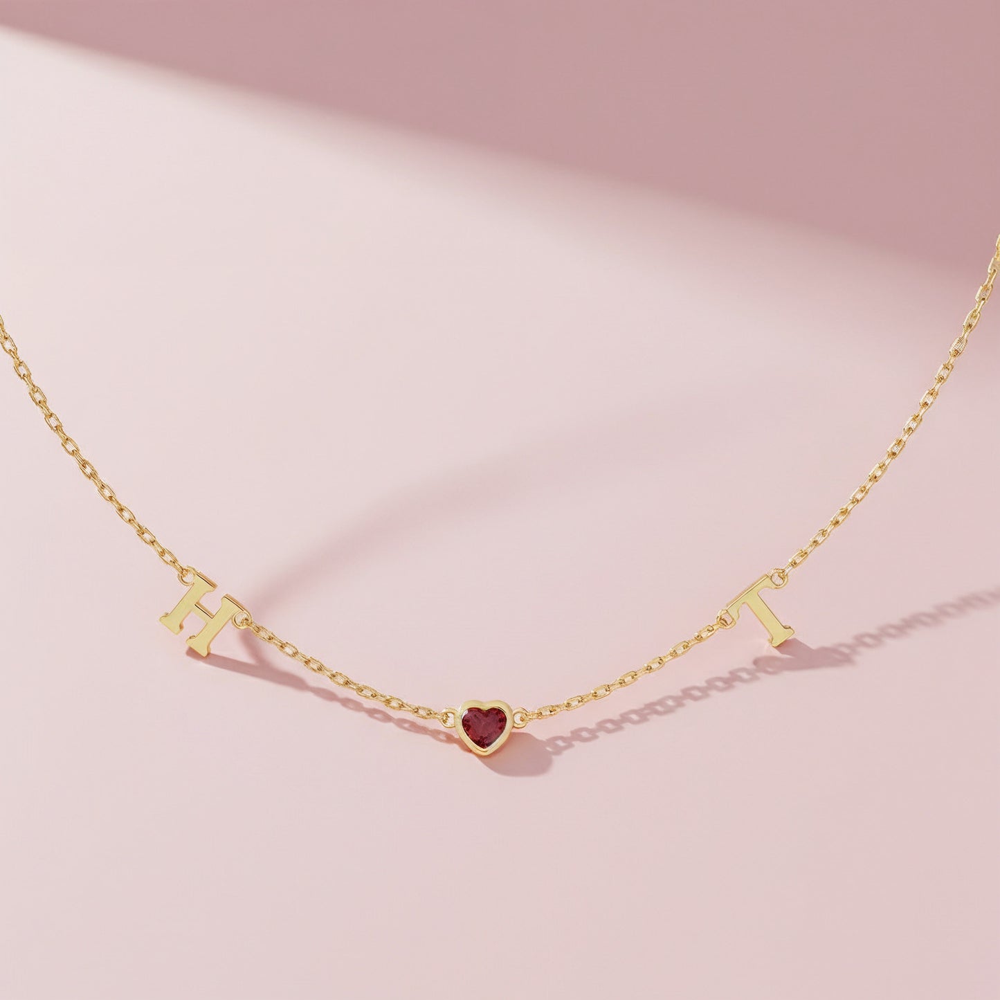 18K Gold Plated July HeartLink Birthstone Necklace SN022G