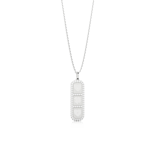 Rhodium Plated Baguette Initial Charm Necklace – Personalized Triple Slot Pendant