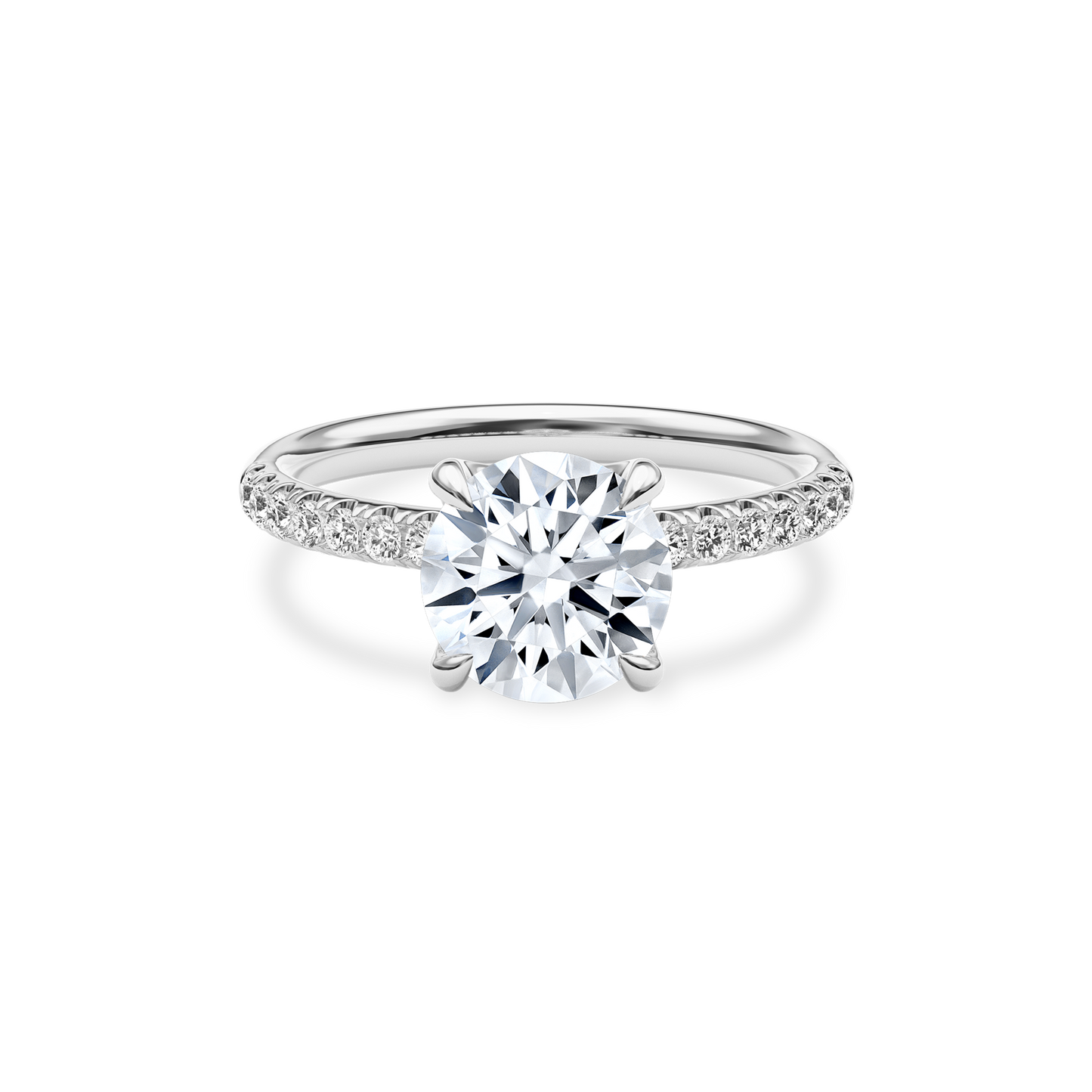 Dia Solitaire Pave Engagement Ring Round•White Gold