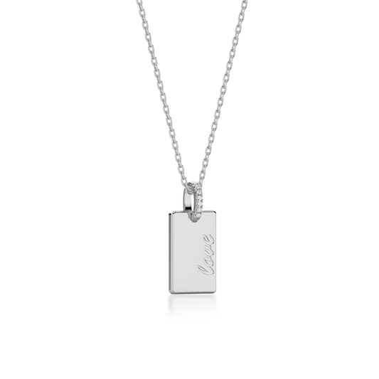 Rhodium Plated Rectangle Engravable Pendant SP003