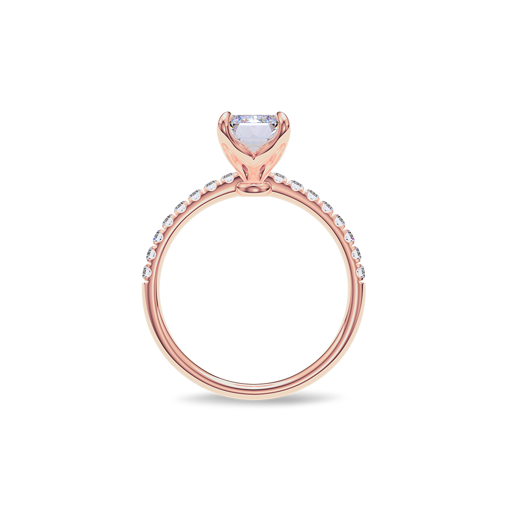 Dia Solitaire Pave Engagement Ring Emerald•Rose Gold