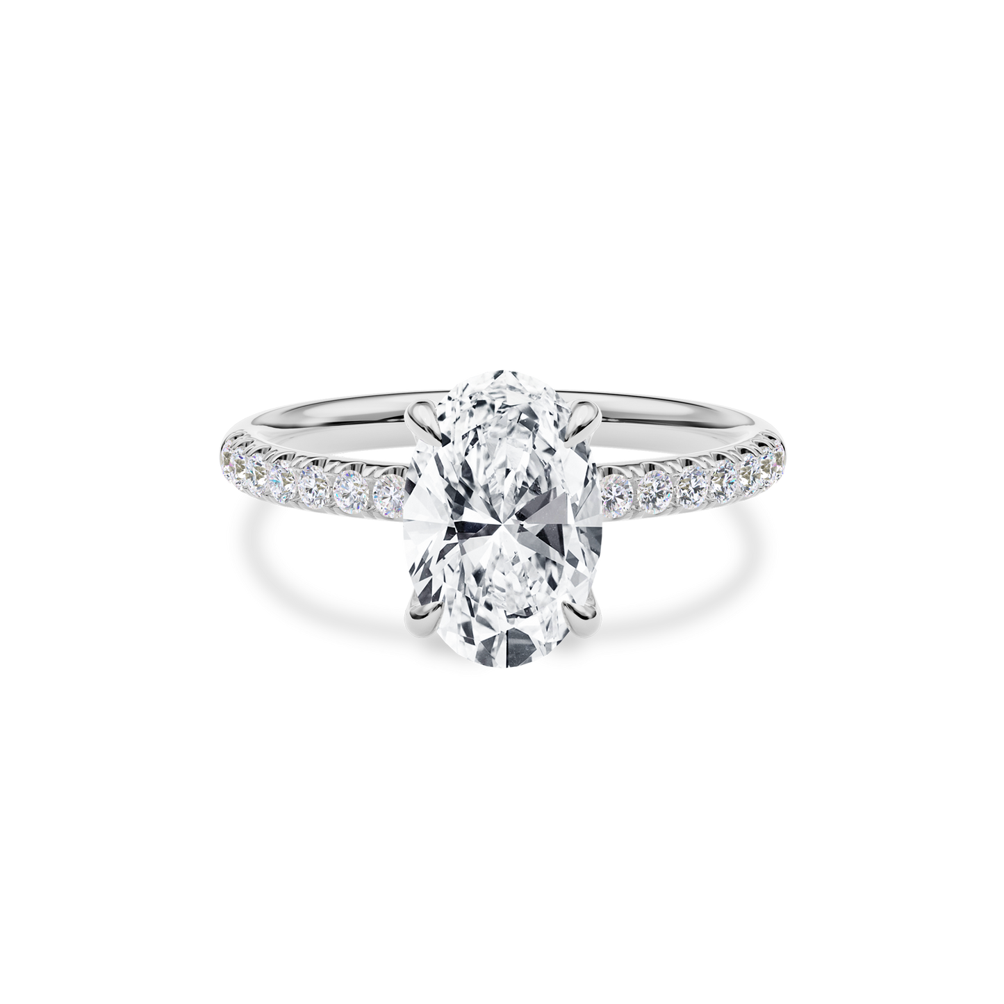 Dia Solitaire Pave Engagement Ring Oval•White Gold