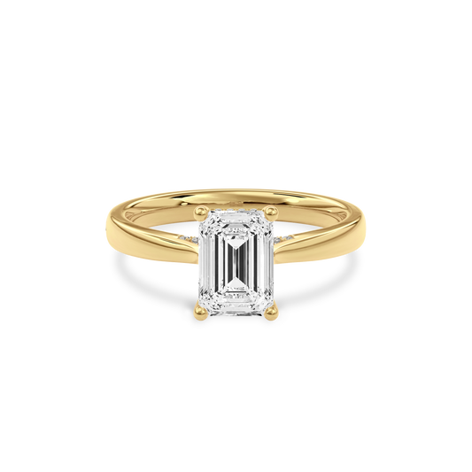 Elara Hidden Halo Salitaire Engagement Ring Emerald•Yellow Gold