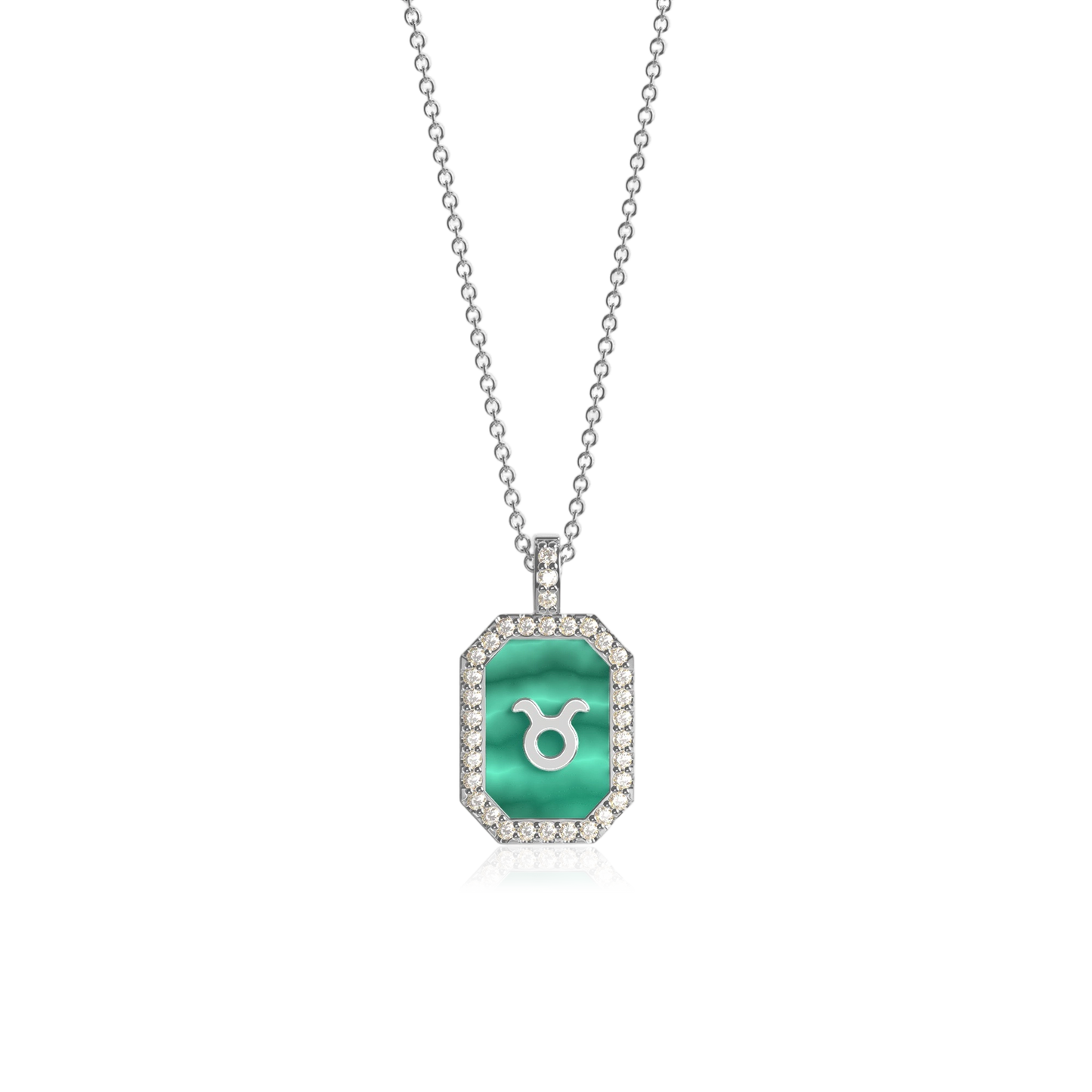 Rhodium Plated Silver Malachite Zodiac & Initial Necklace – Octagon AW24N004R