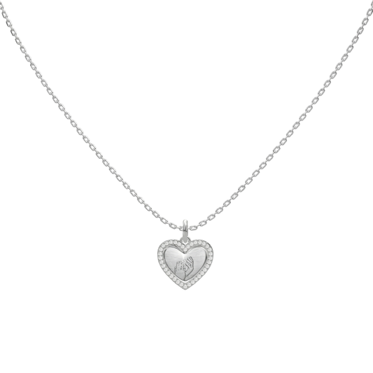 Rhodium Plated Personalized Photo Engraved Heart Pendant Necklace