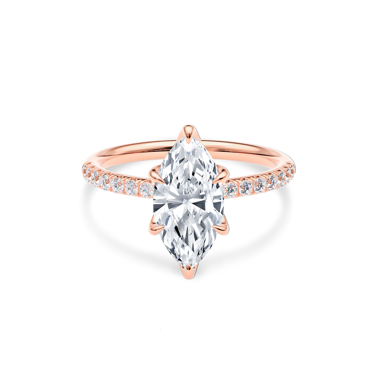 Dia Solitaire Pave Engagement Ring Marquise•Rose Gold