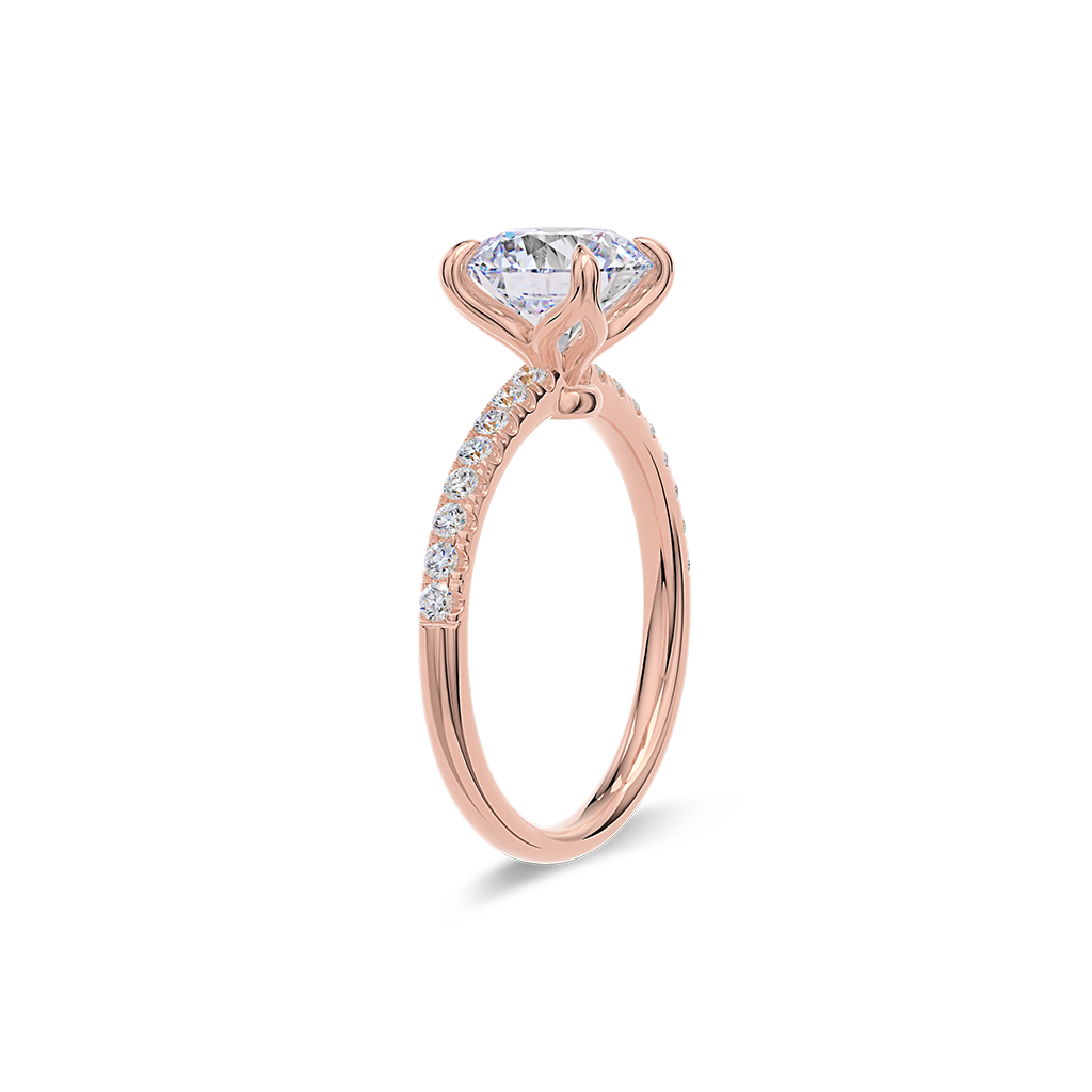 Dia Solitaire Pave Engagement Ring Round•Rose Gold