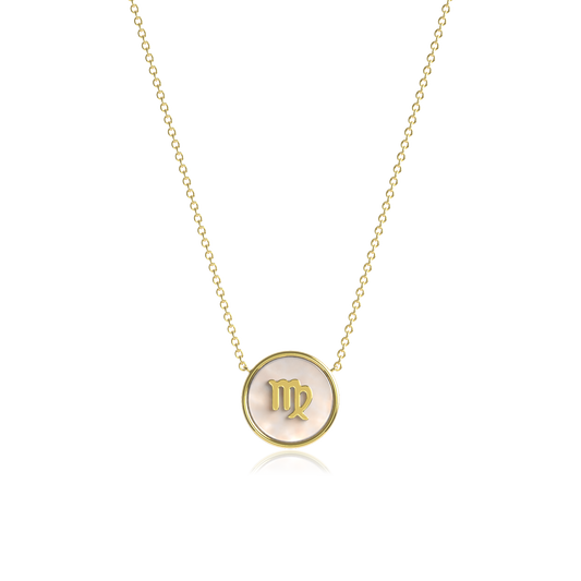 18K Gold Plated Pearl Zodiac Initial Pendant Necklace – Personalized Gemstone Jewelry