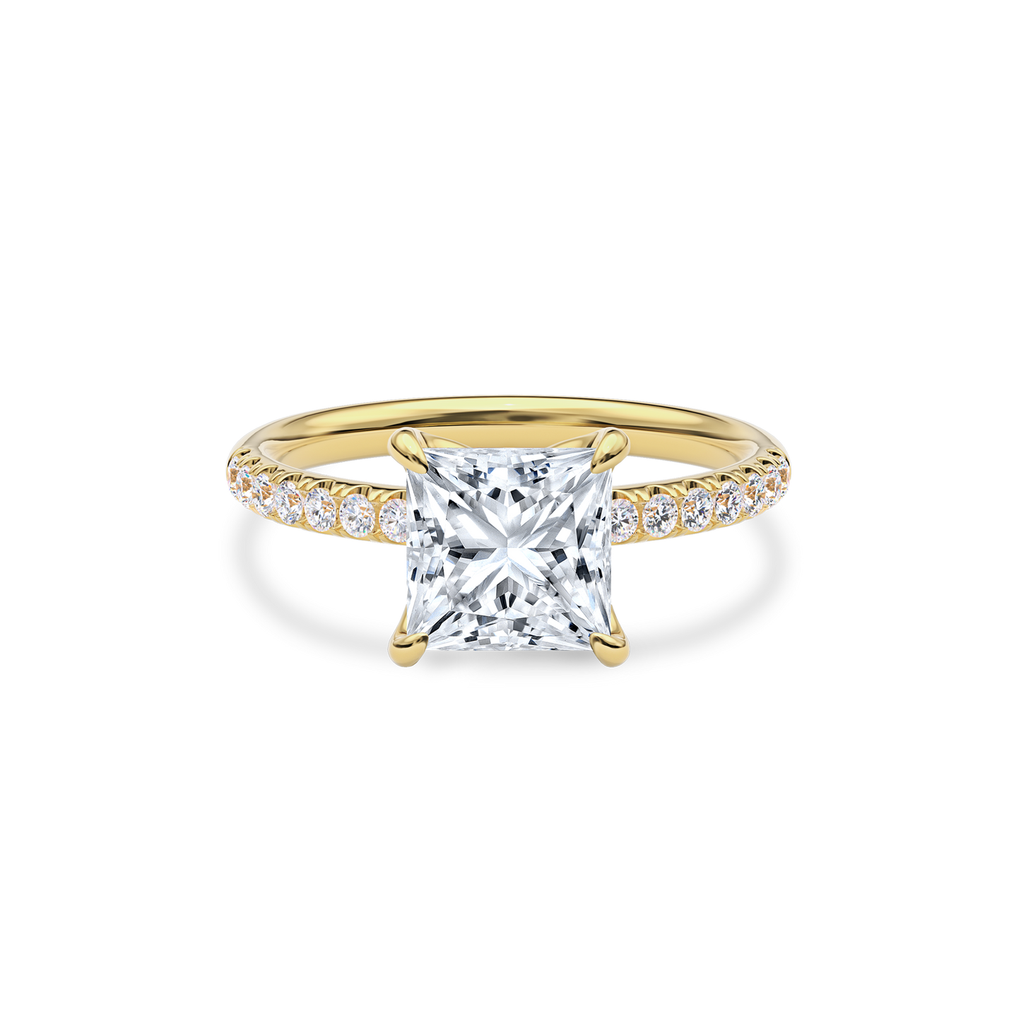 Dia Solitaire Pave Engagement Ring Princess•Yellow Gold