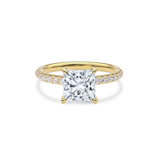 Dia Solitaire Pave Engagement Ring Princess•Yellow Gold