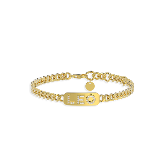 18k Gold Plated Silver Pavé Letter ID Bar Curb Chain Bracelet His & Hers ID Bar AW24B001G
