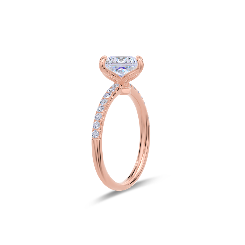 Dia Solitaire Pave Engagement Ring Princess•Rose Gold