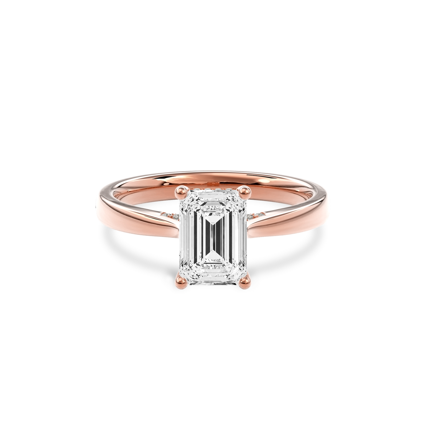 Elara Hidden Halo Salitaire Engagement Ring Emerald•Rose Gold