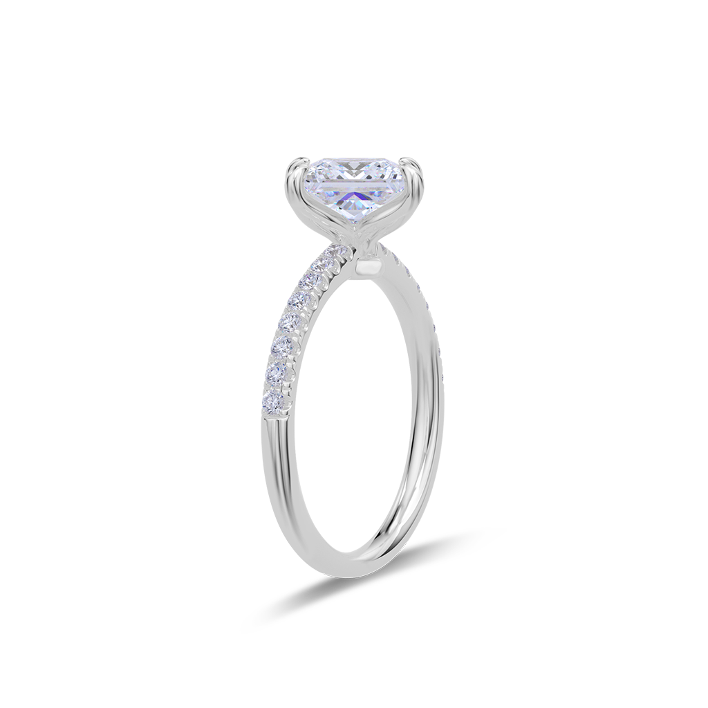Dia Solitaire Pave Engagement Ring Princess•White Gold