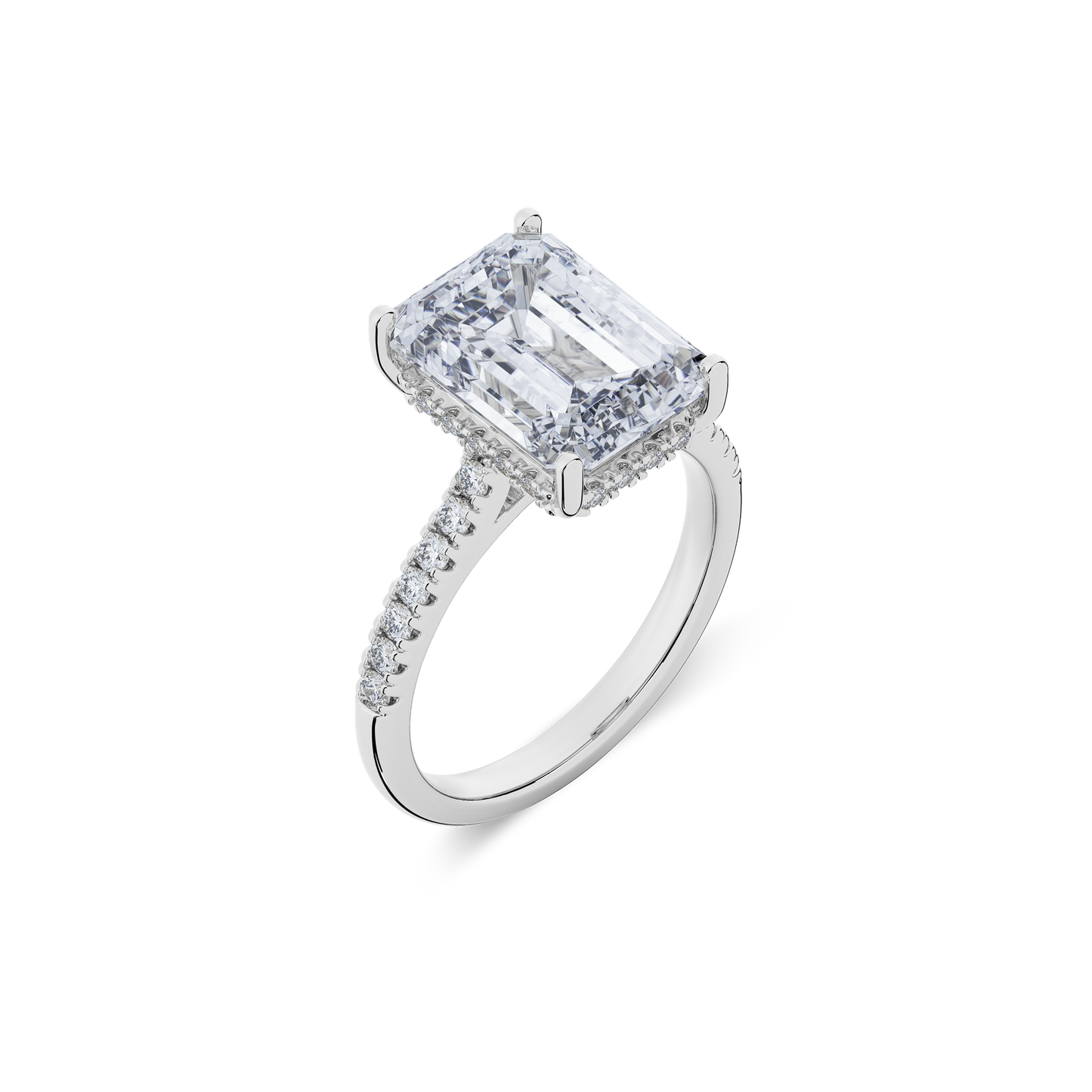 Hidden Halo II Emerald  Lab Grown Diamond Ring in 14K White Gold