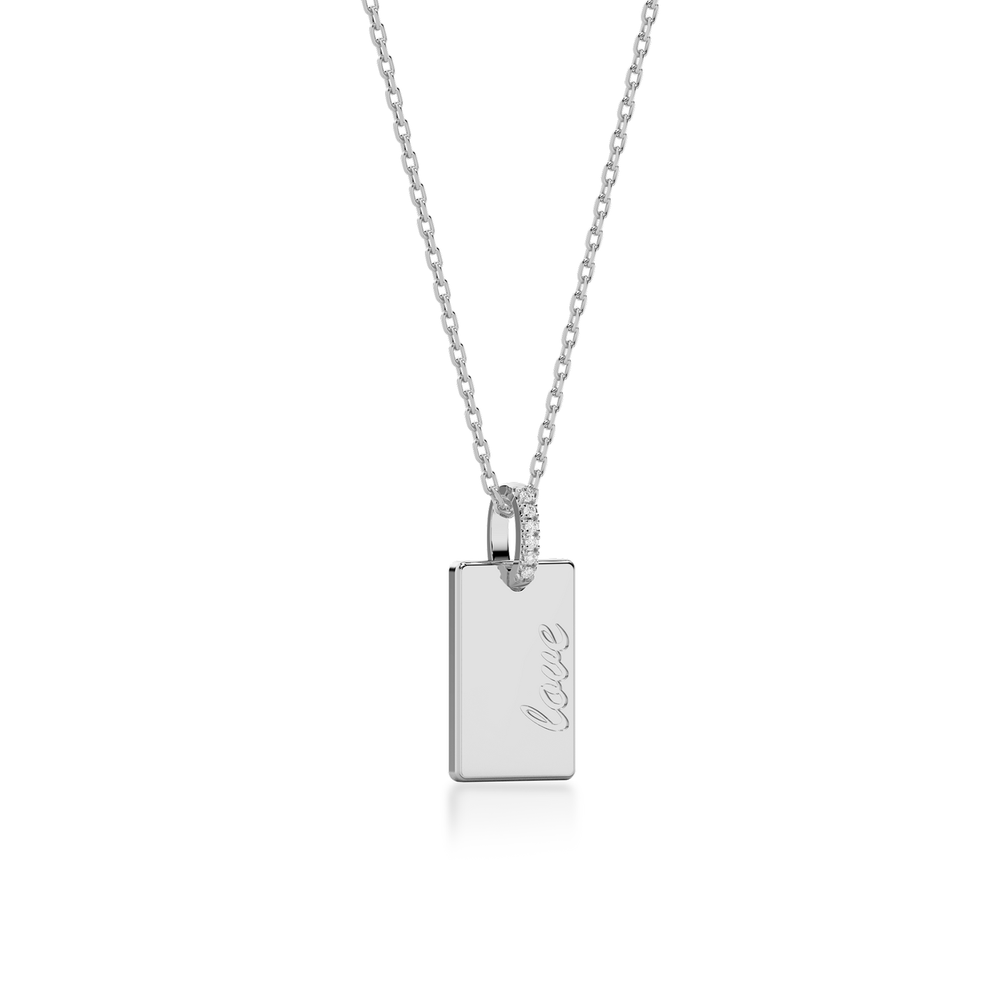 Rhodium Plated Silver Rectangle Engravable Necklace SS25N001S