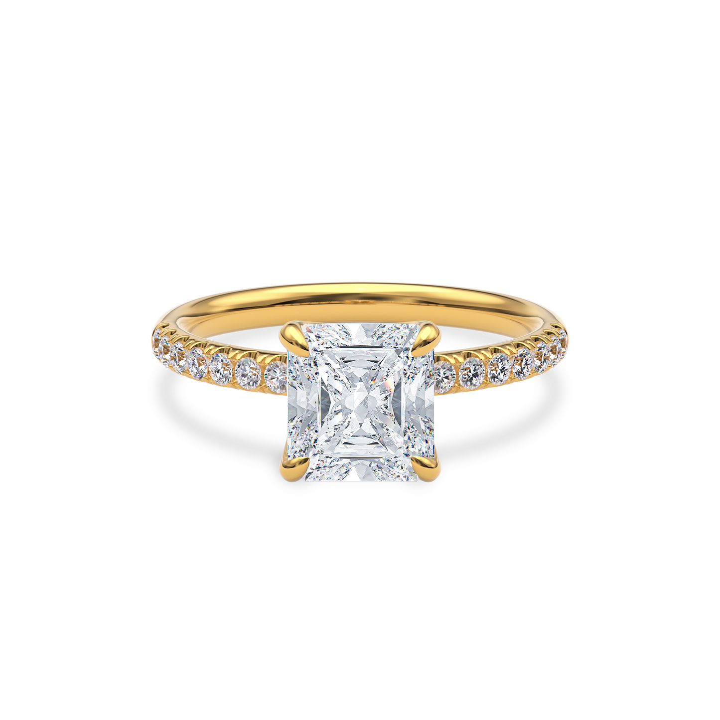 Dia Solitaire Pave Engagement Ring Radiant•Yellow Gold