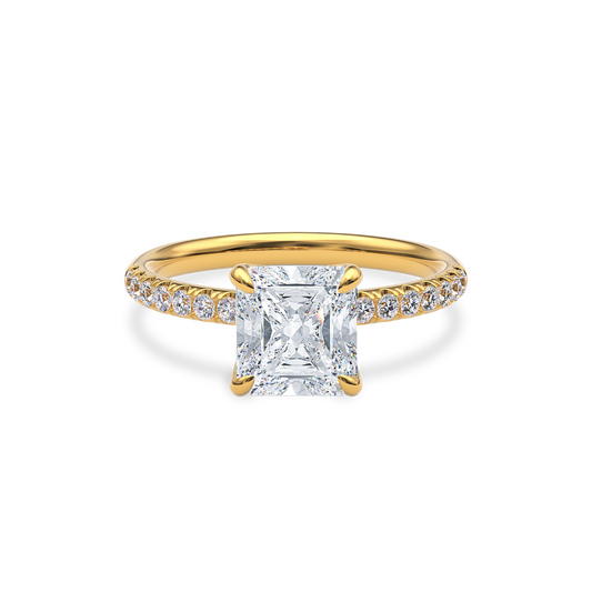 Dia Solitaire Pave Engagement Ring Radiant•Yellow Gold