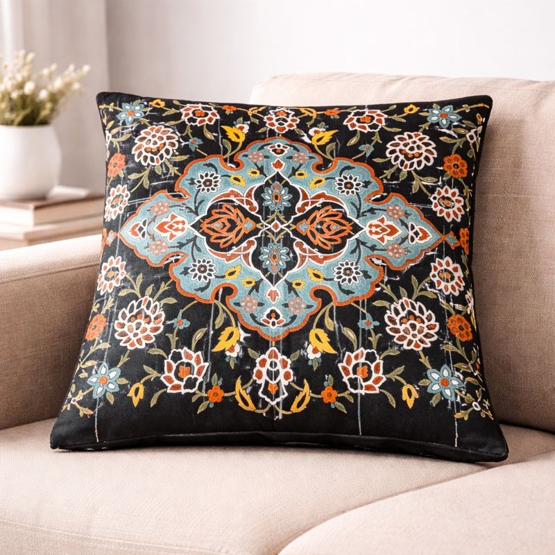 Hand-Printed Persian Heritage Tile Cushion Design 1010