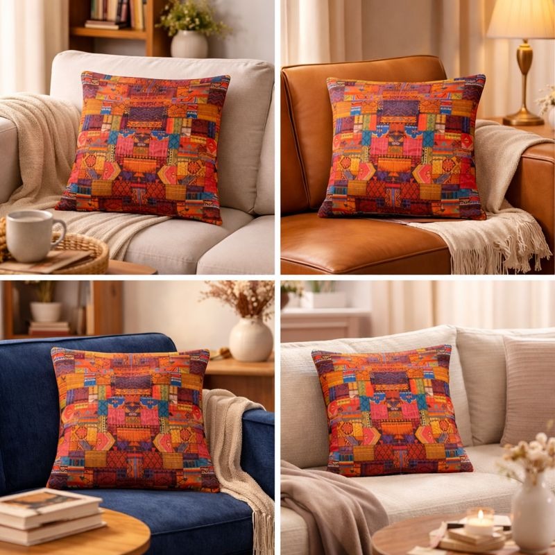 Hand-Printed Persian Heritage Tile Cushion Design 1003