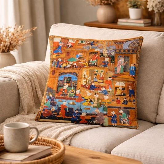 Hand-Printed Persian Heritage Tile Cushion Design 1004