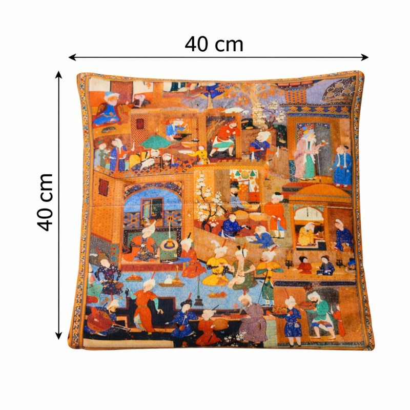 Hand-Printed Persian Heritage Tile Cushion Design 1004