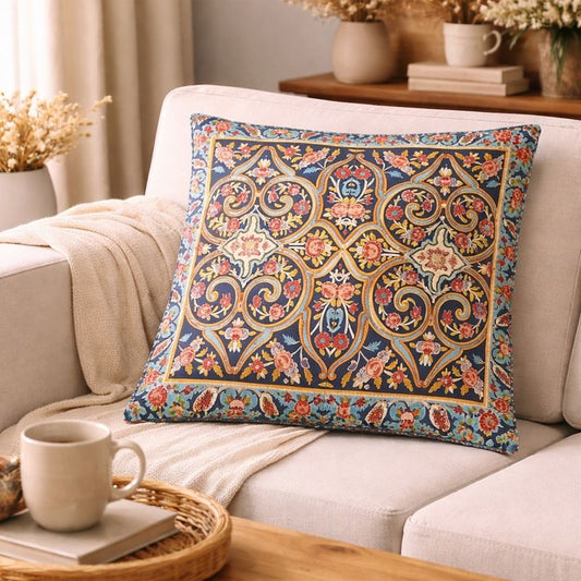 Hand-Printed Persian Heritage Tile Cushion Design 1008