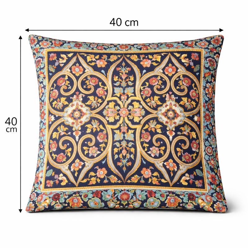 Hand-Printed Persian Heritage Tile Cushion Design 1008