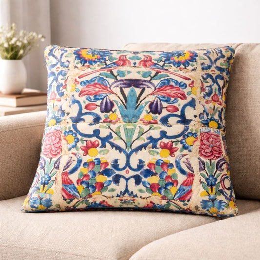 Hand-Printed Persian Heritage Tile Cushion Design 1009