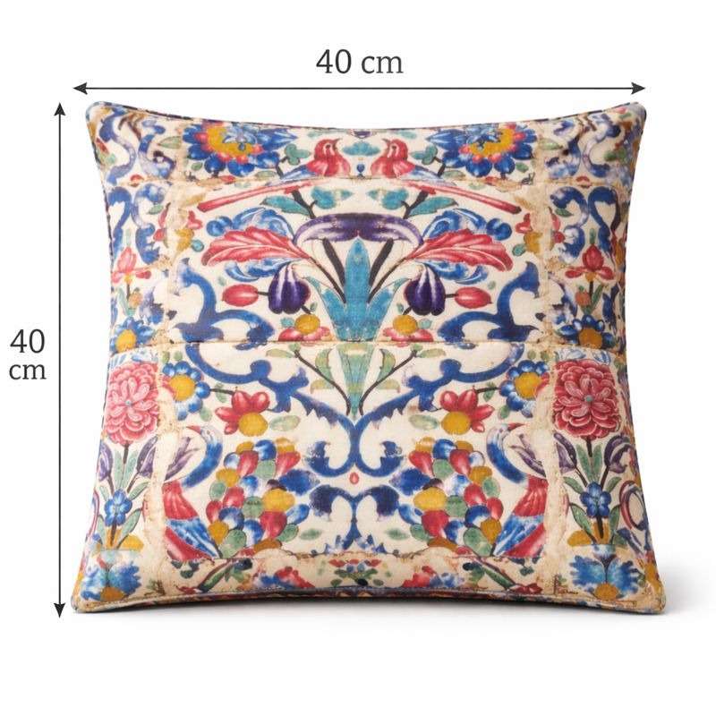 Hand-Printed Persian Heritage Tile Cushion Design 1009