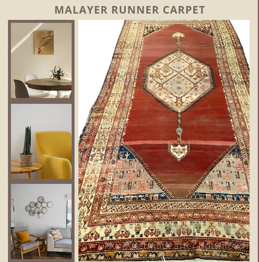 Vintage Persian Malayer Runner Rug – 80-Year-Old Hand-Knotted Wool with Natural Dyes (7.5 m²)