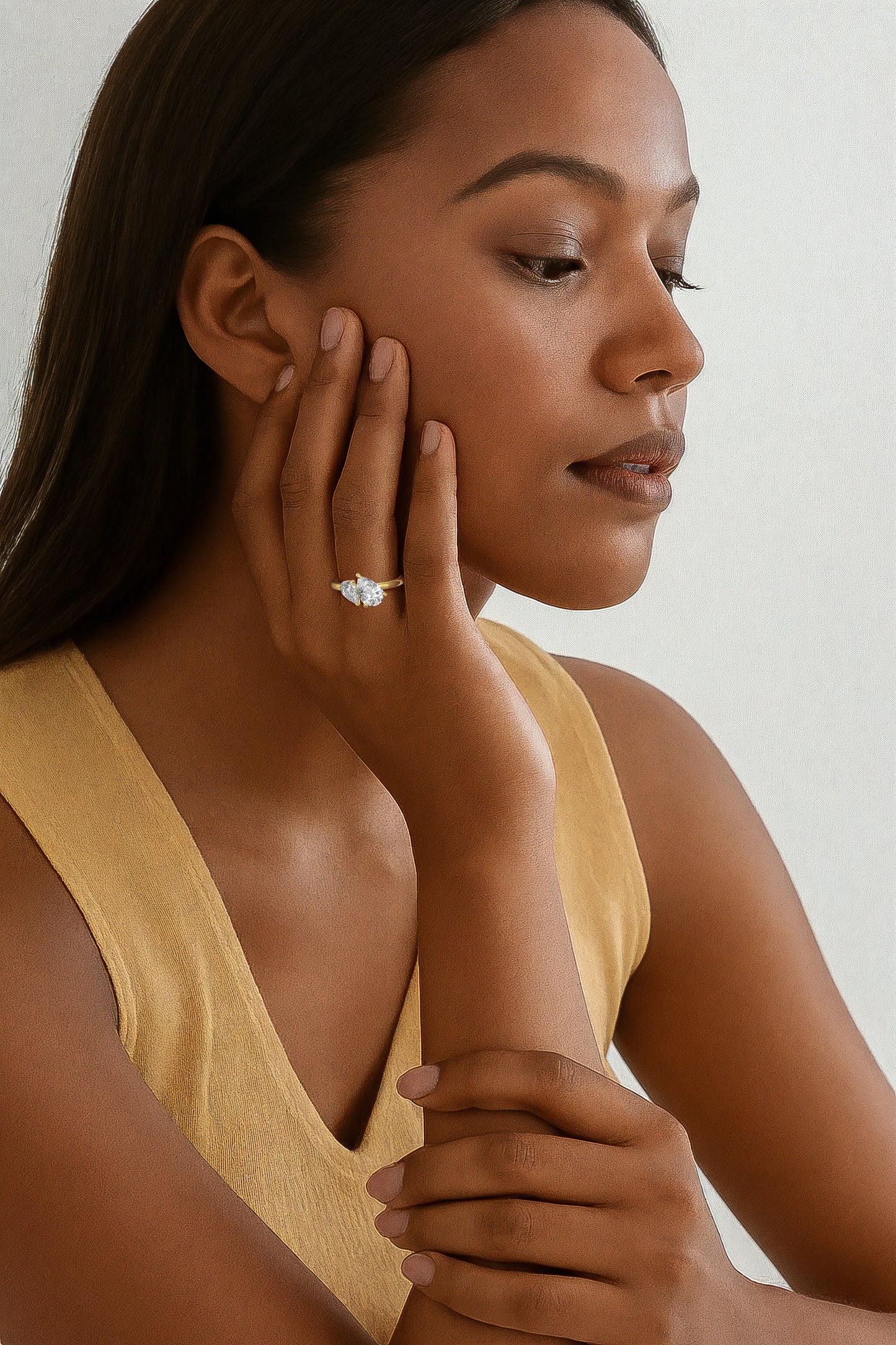 Callisto Two Stones Engagement Ring Heart•Yellow Gold
