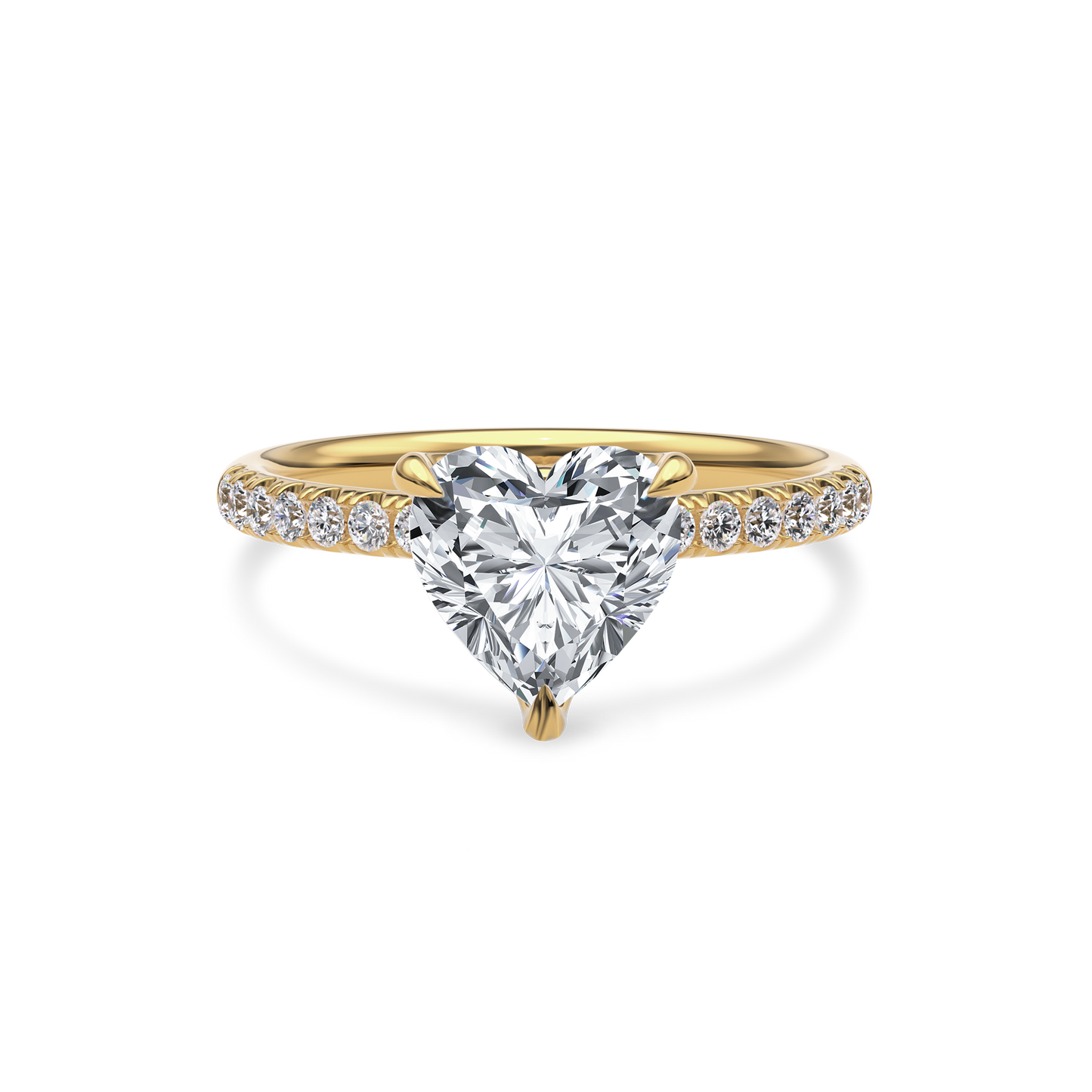 Dia Solitaire Pave Engagement Ring Heart•Yellow Gold